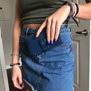 Fossil leather wallet wristlet navy